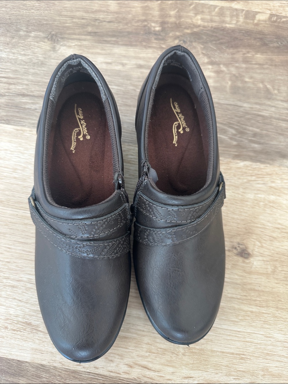 Easy Spirit Women's Brown Slip-On Loafers with Textured Strap